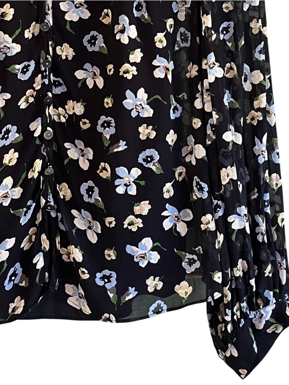 Veronica Beard Alec Silk Blouse 10 Black Floral Sheer V Neck Top - Picture 4 of 13